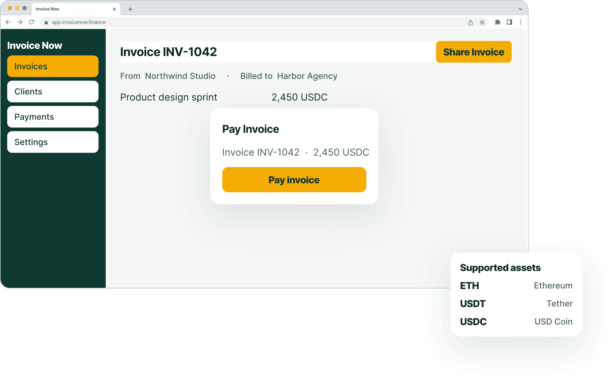 Getting paid in ETH, USDT, and USDC